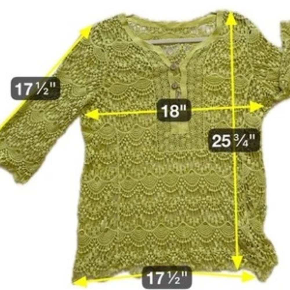 Boho Crochet Lime Green‎ Tunic Top Coastal Cowgirl Festival Cottagecore Sz XL - Picture 7 of 8